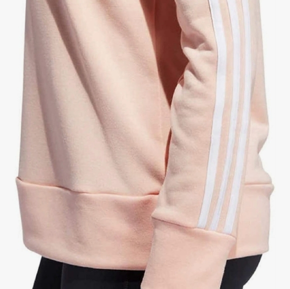 Adidas Women's Medium Spellout Three Stripes Pullover Crewneck Sweatshirt Pink - Picture 2 of 12